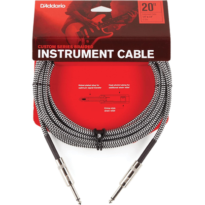 20FT D'Addario PW-BG-20BG Braided Instrument Cable Black-Grey — view 5