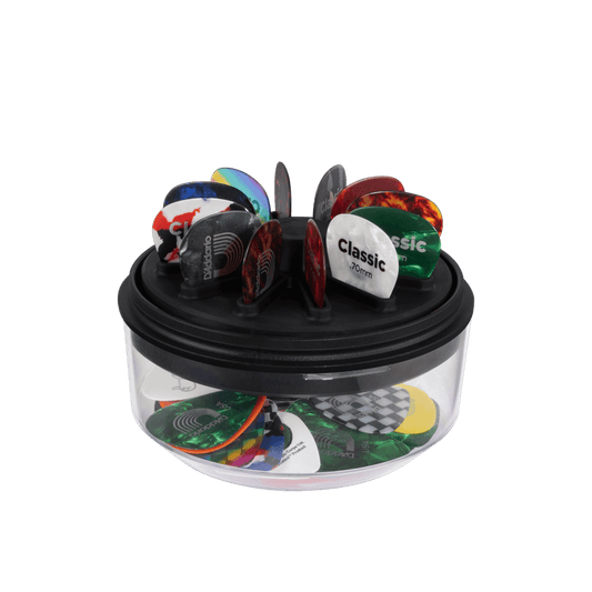 D’Addario Pick Holder 360 for 12 Picks with Rotating Platform and Clear Lid