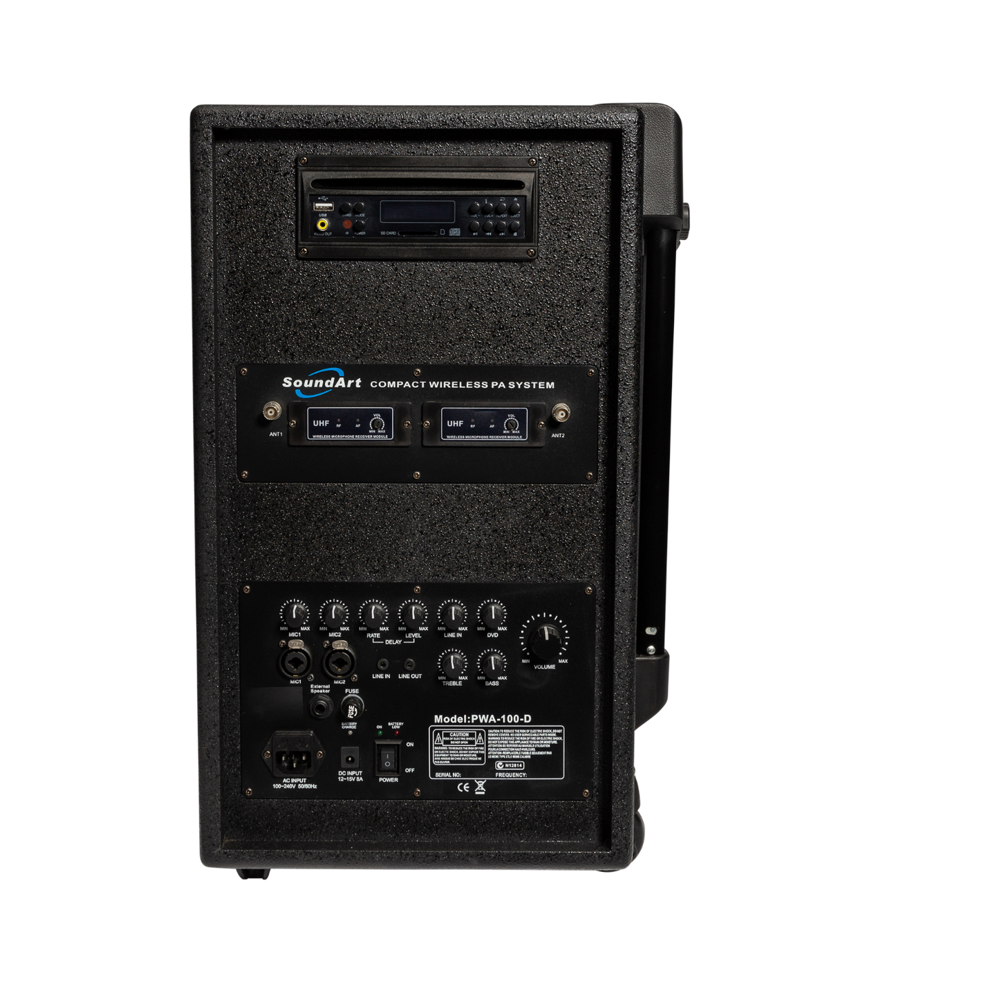SoundArt PWA-100-D 100 Watt Rechargeable Wireless PA System with DVD Player and Dual-Channel Microphone — view 2