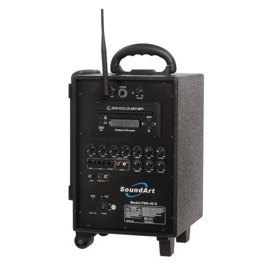 SoundArt PWA-50-D 50 Watt Rechargeable Wireless PA System with DVD Player and Wireless Microphone