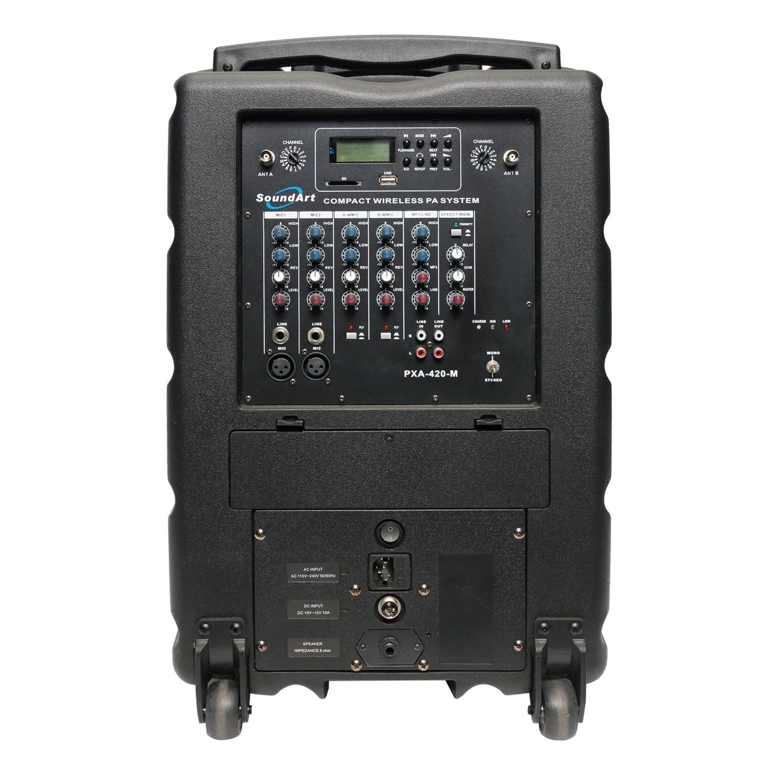 Soundart PXA-420 200W Portable PA System with Wireless Microphone, Rechargeable Battery, MP3 Playback, Trolley Handle, and Wheels — view 2
