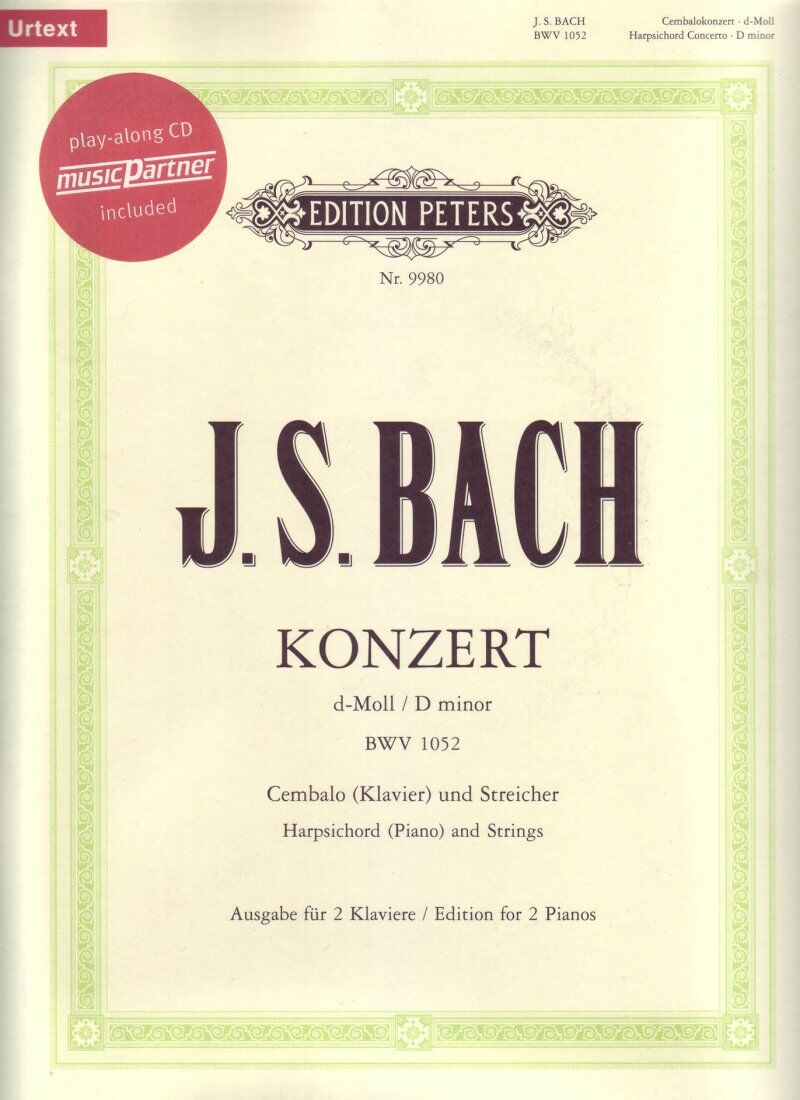 Bach Concerto No. 1 BWV 1052 D Minor Piano Book/CD Urtext Edition Peters