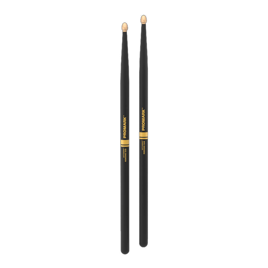 ProMark Hickory Rebound 5AB Drumsticks with ActiveGrip, Acorn Tip, 16" Length, .580" Diameter