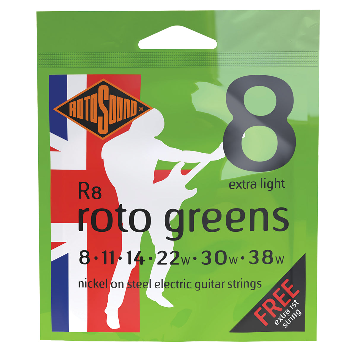 Rotosound Roto Greens Electric String Set 8-38 [R8] - Extra Light Gauge Nickel Plated Steel Strings