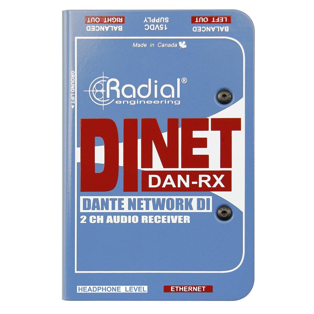 Radial DiNET DAN RX - Dante network receiver digital inputs and stereo analog outputs