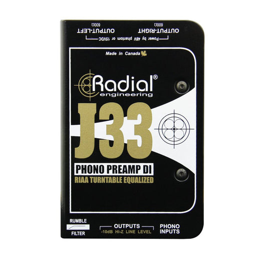 Radial J33 -  Active combination stereo RIAA turntable pre-amp and direct box. Inc PSU