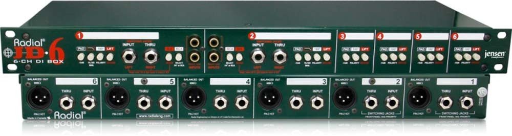 Radial JD6 - Passive 6 channel DI Jensen transformers 19" rack-mount - 1 RU — view 2