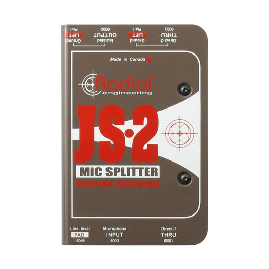 Radial JS2 - Mic splitter passive with 1-input 2-direct outs & 1 Jensen isolated output