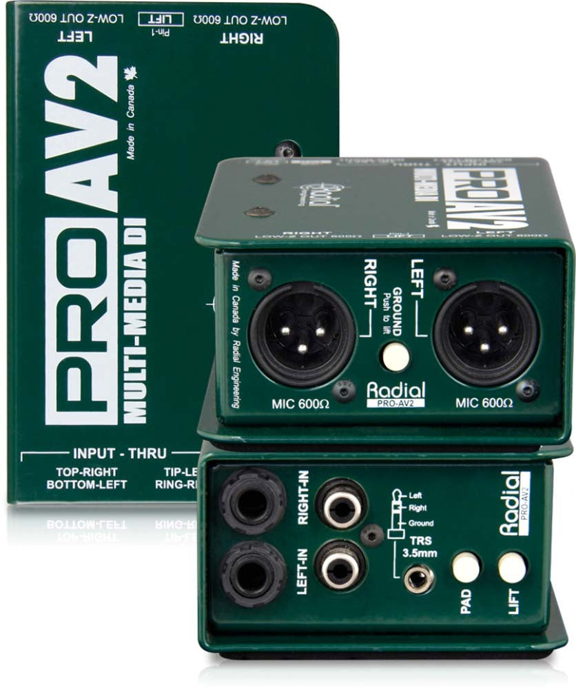 Passive stereo multimedia DI with RCA, 3.5mm, XLR, 1/4" connectors