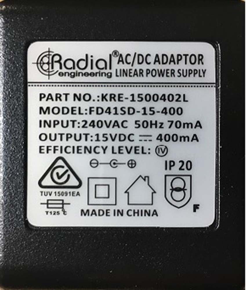 Power supply 15VDC - 240V for Radial & Tonebone products. Australia