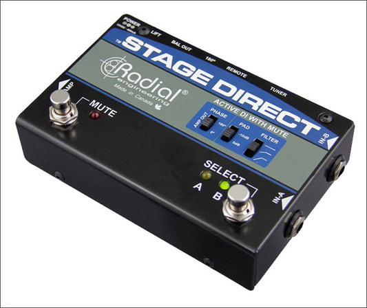 Active DI w/ mute footswitch for silent tuning on stage, 48V Phantom