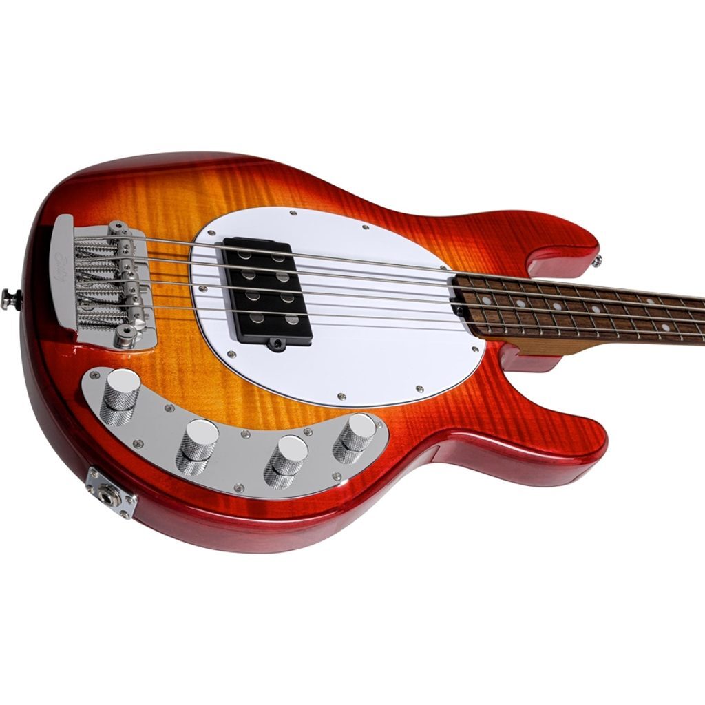 Sterling by Music Man SBMM StingRay RAY34 Flame Maple, Heritage Cherry Burst Bass — view 2