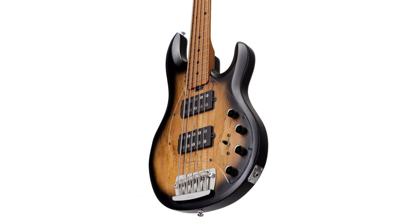 Sterling by Music Man SBMM StingRay 5 HH RAY35HH Spalted Maple, Natural Burst Satin Bass — view 2