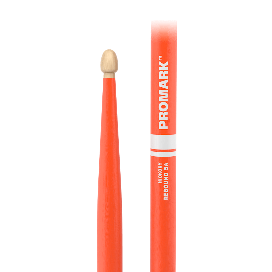 Promark Hickory 5A Drumsticks - Yellow Painted Finish, Acorn Tip, Long Taper, Wood Tip, American Hickory, Made in USA — view 3