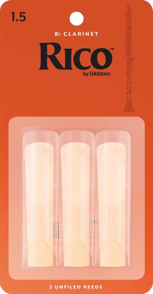 Rico Bb Clarinet Reeds, Strength 1.5, 3-pack