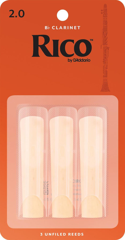 Rico Bb Clarinet Reeds, Strength 2.0, 3-pack