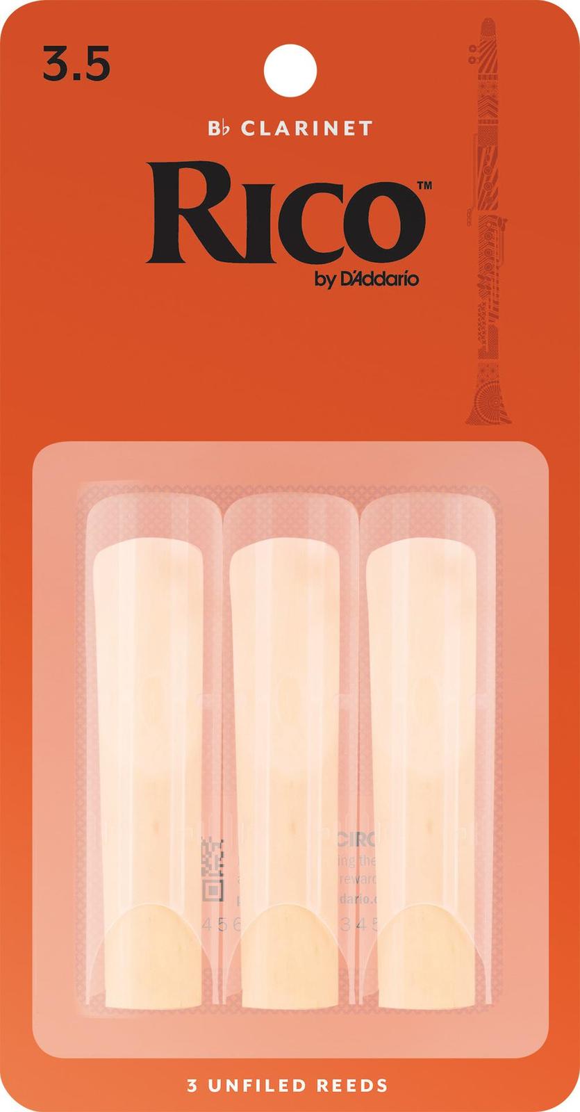 Rico Bb Clarinet Reeds, Strength 3.5, 3-pack