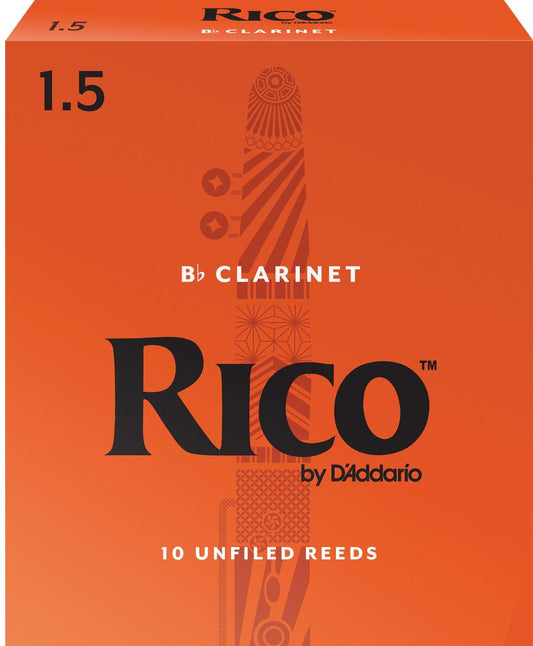 Rico Bb Clarinet Reeds, Strength 1.5, 10-pack