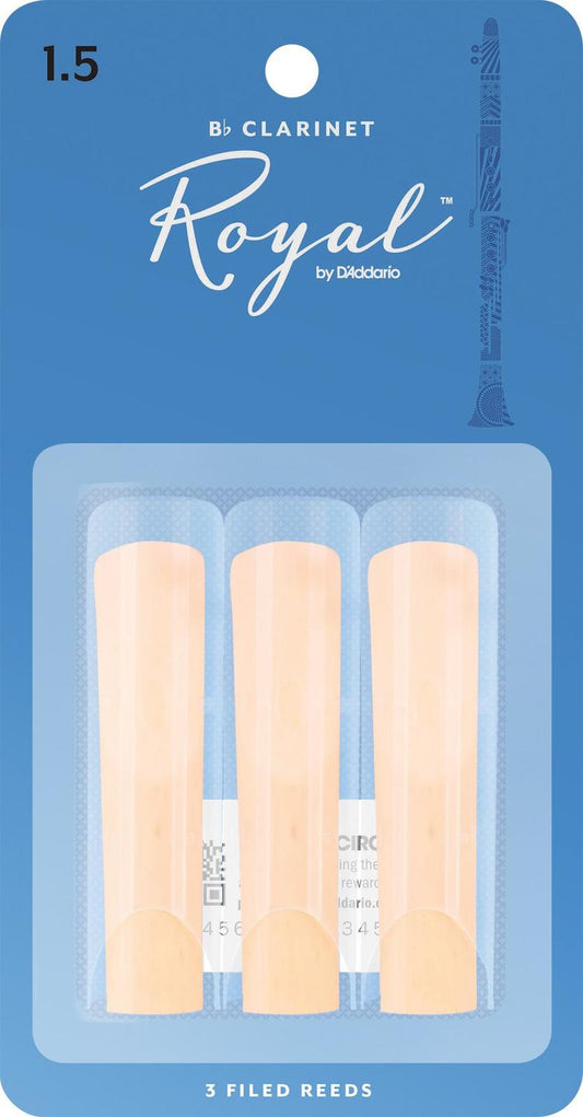 Rico Royal Bb Clarinet Reeds, Strength 1.5, 3-pack