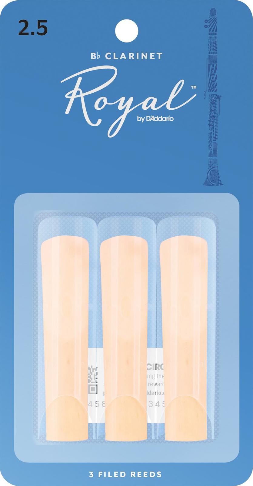 Rico Royal Bb Clarinet Reeds, Strength 2.5, 3-pack