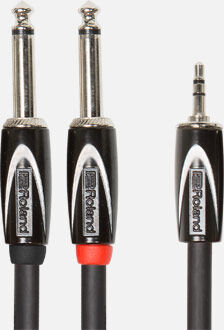 ROLAND RCC-5-3528V2 Black Series TRSmini to Dual TS Interconnect Cable - 5ft, Oxygen-Free Copper Core, Professional Performance