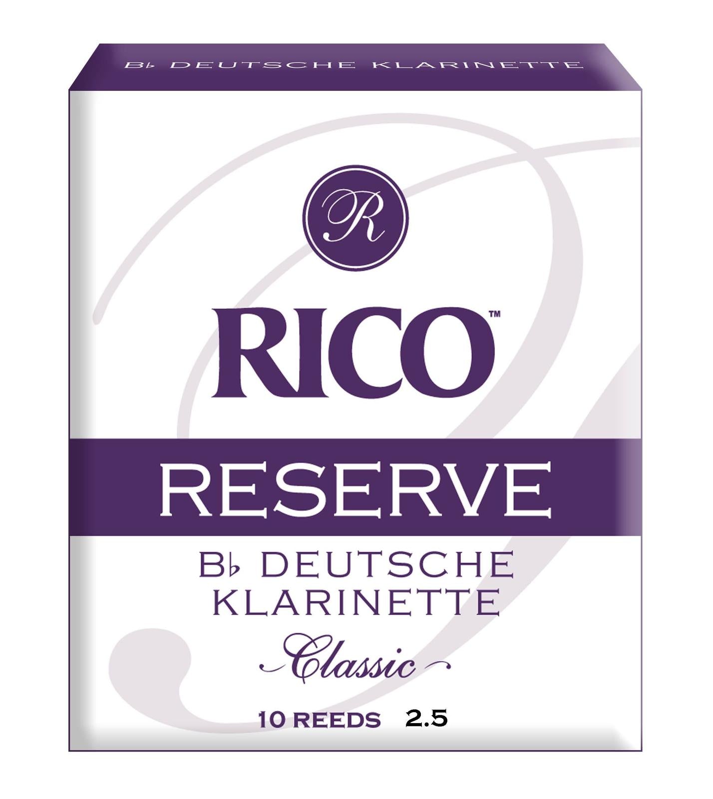 Rico Reserve Classic German Bb Clarinet Reeds, Strength 2.5, 10-pack