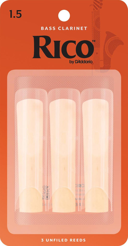 Rico Bass Clarinet Reeds, Strength 1.5, 3-pack