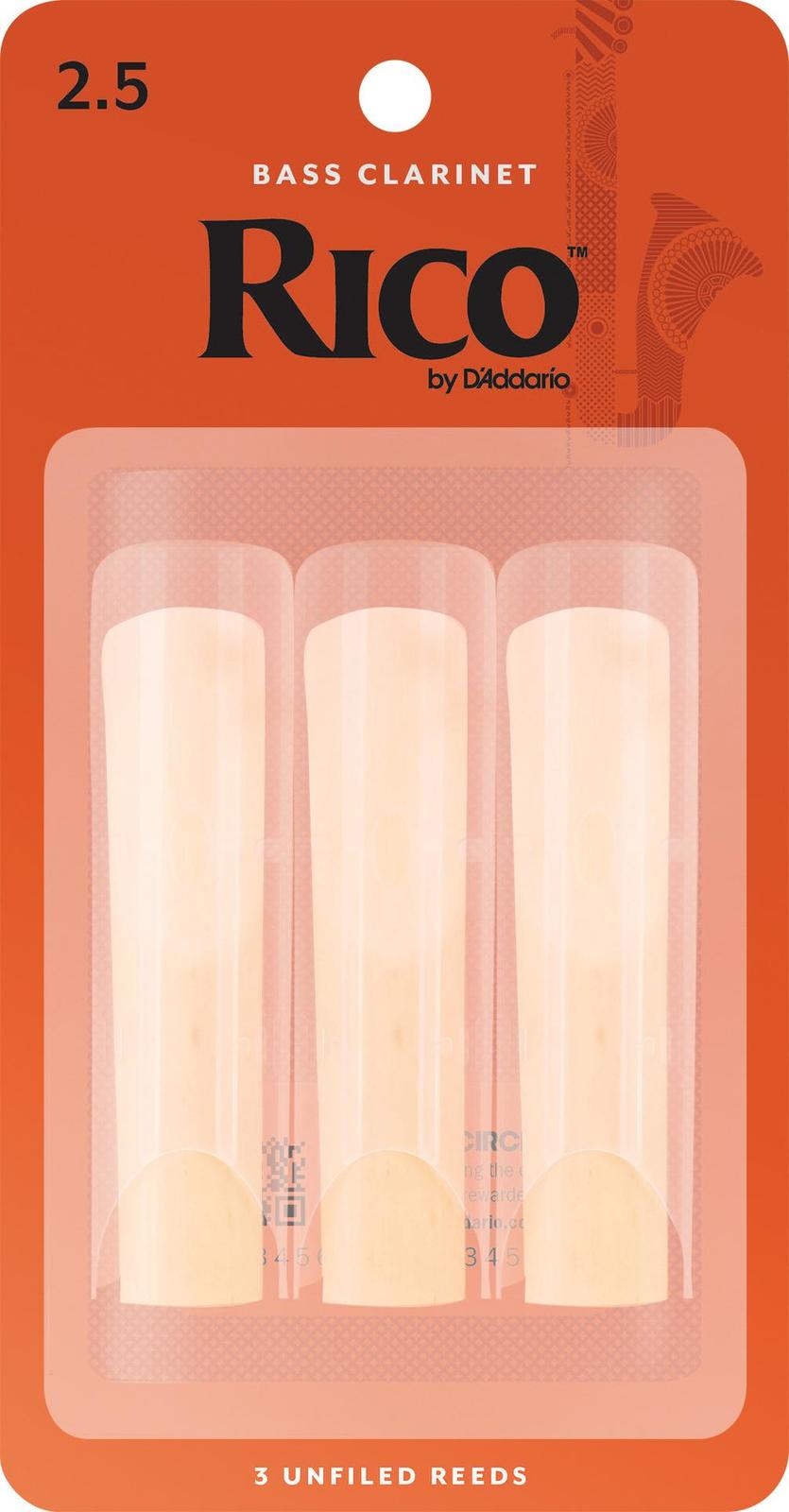 Rico Bass Clarinet Reeds, Strength 2.5, 3-pack