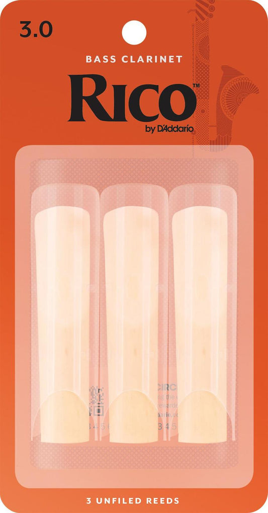 Rico Bass Clarinet Reeds, Strength 3.0, 3-pack