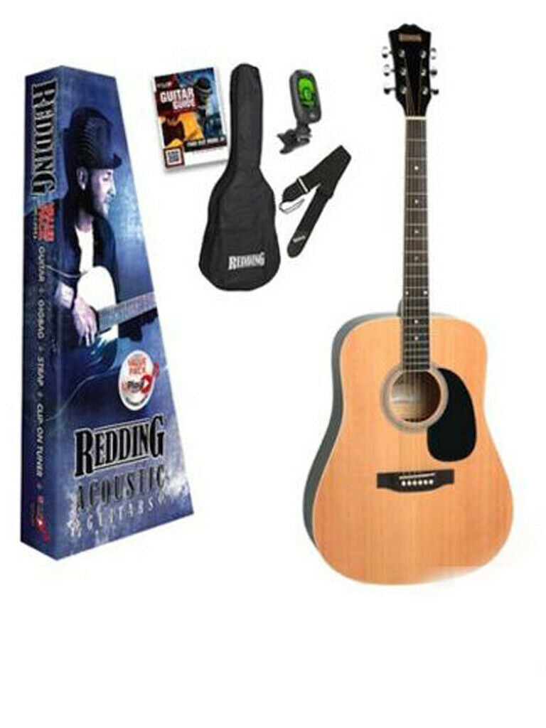 Redding Dreadnought Acoustic Guitar Pack Clip On Tuner Carry Bag Stra