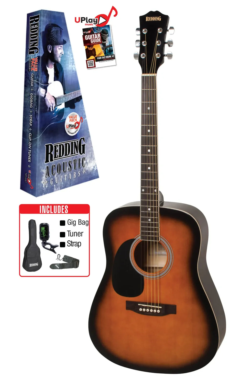 Redding Acoustic PK Left Hand Tobacco Sunburst Guitar Pack