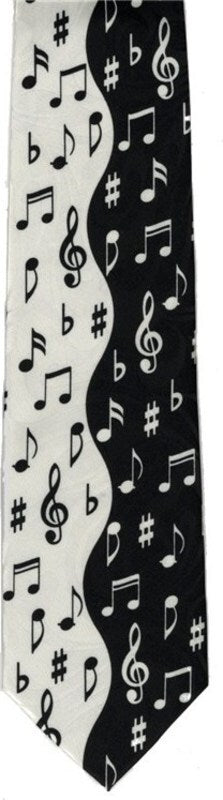 Polyester Tie: Notes Black And White