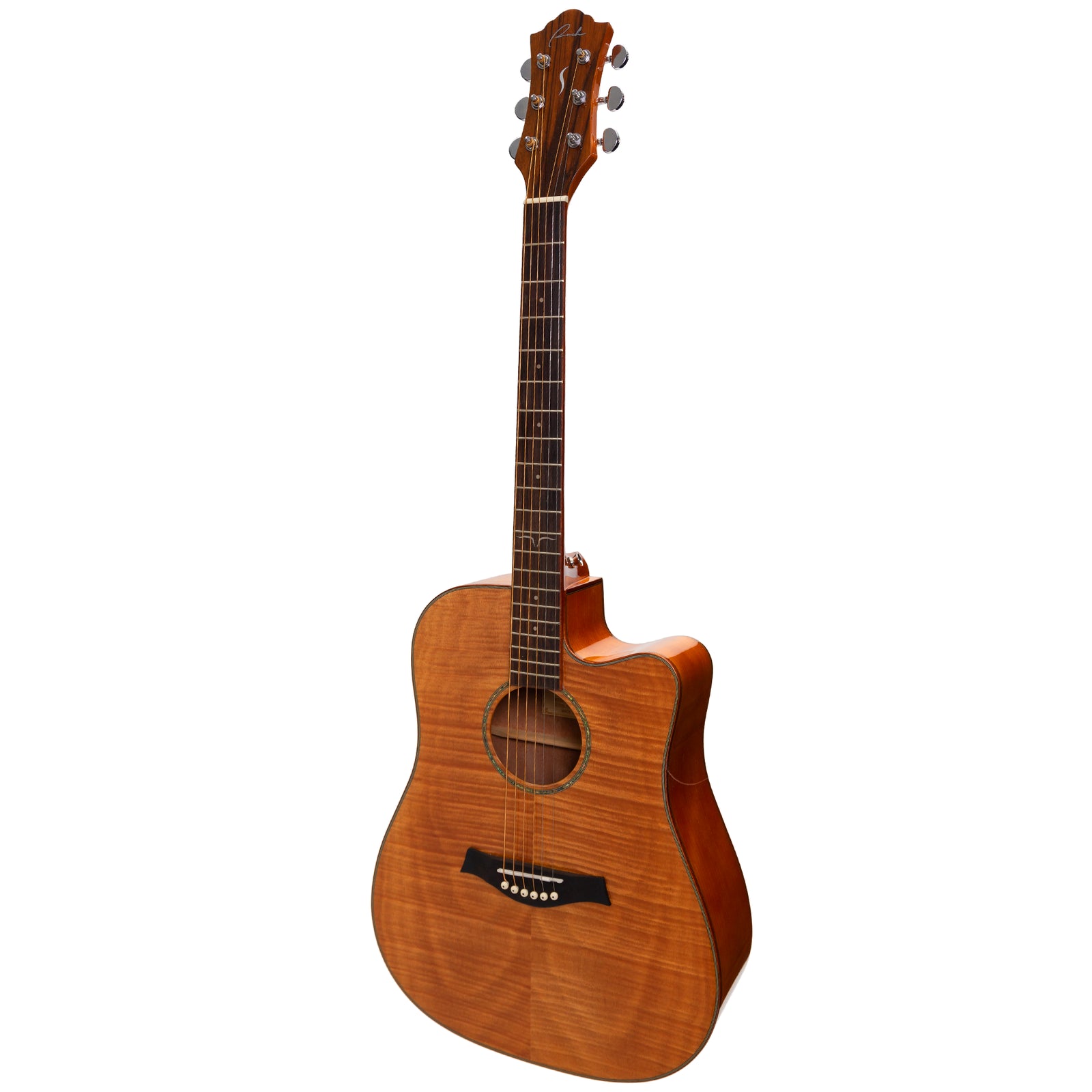 Ranch RG-DL-4C Left Handed Dreadnought Cutaway Acoustic Guitar Natural Gloss Flame Maple Top
