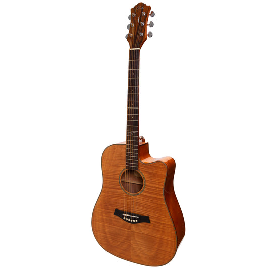 Ranch RG-DL-4C Left Handed Dreadnought Cutaway Acoustic Guitar Natural Gloss Flame Maple Top