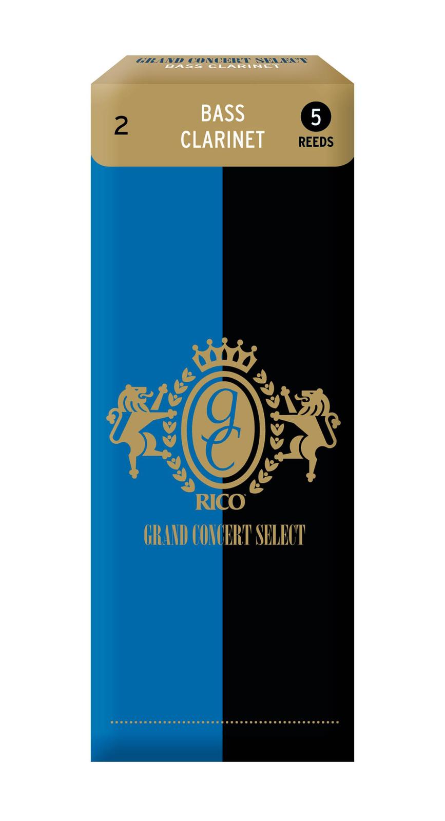 Rico Grand Concert Select Bass Clarinet Reeds, Strength 2.0, 5-pack