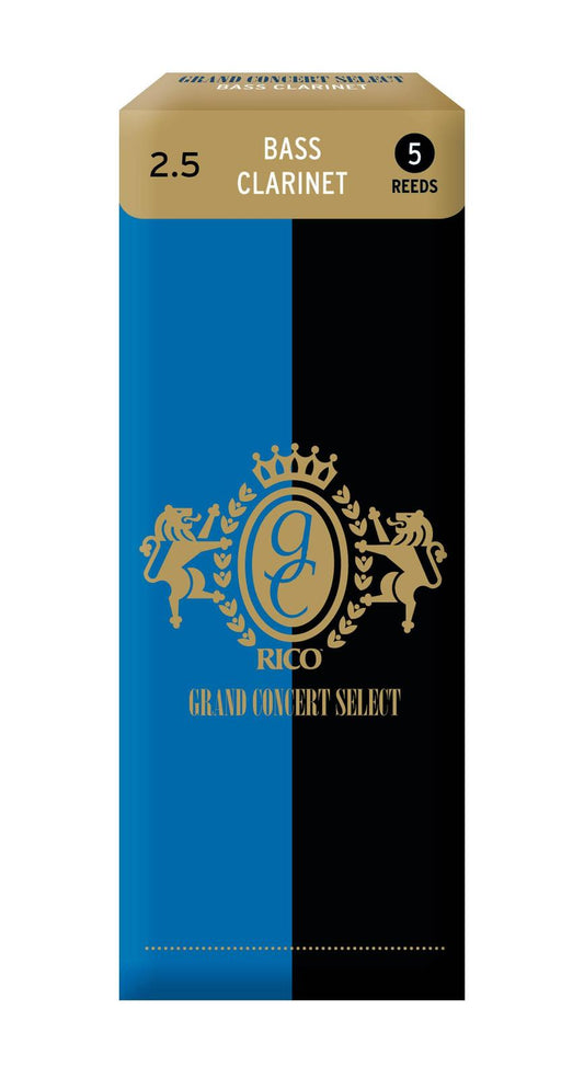 Rico Grand Concert Select Bass Clarinet Reeds, Strength 2.5, 5-pack
