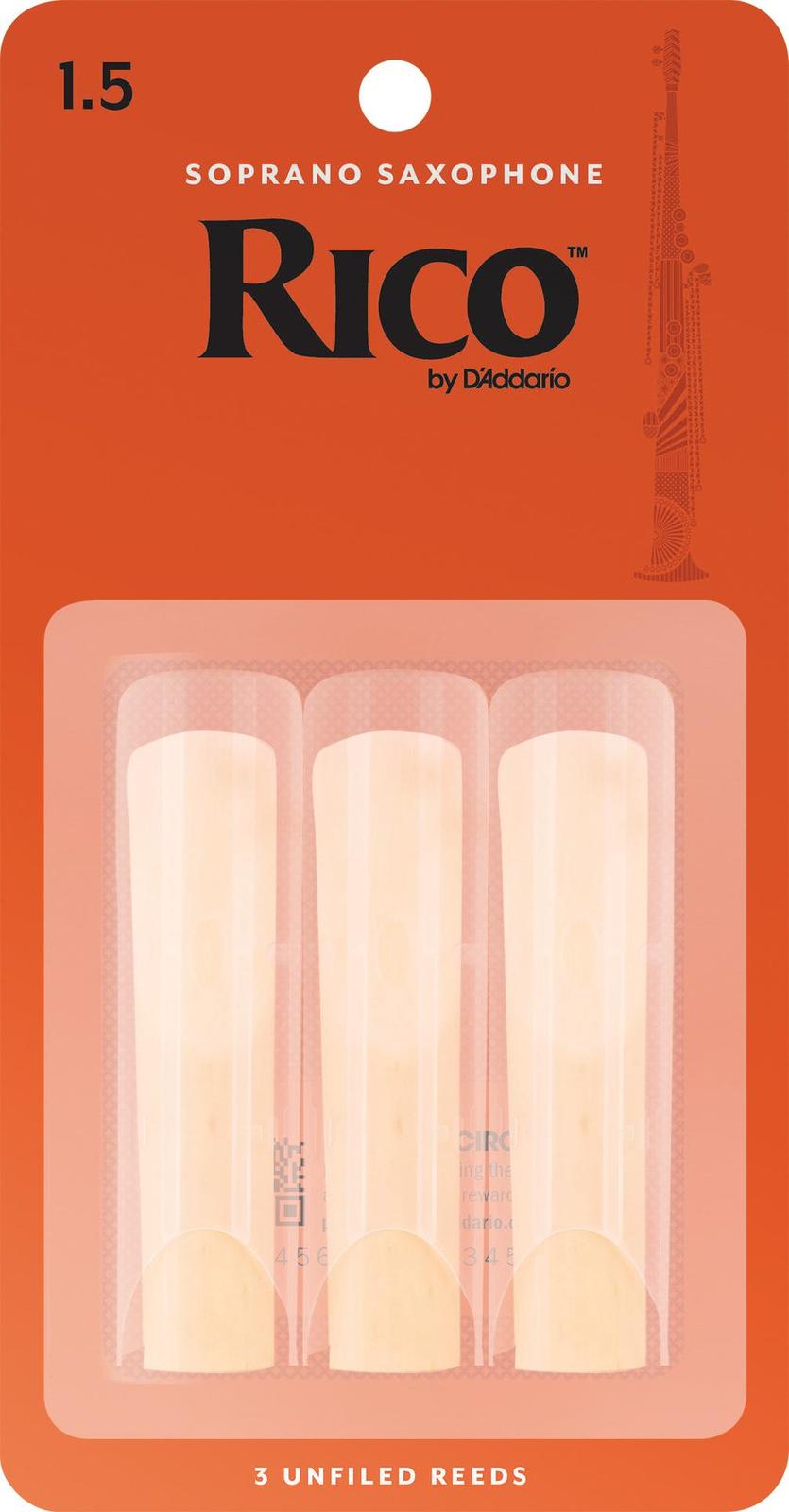 Rico Soprano Sax Reeds, Strength 1.5, 3-pack