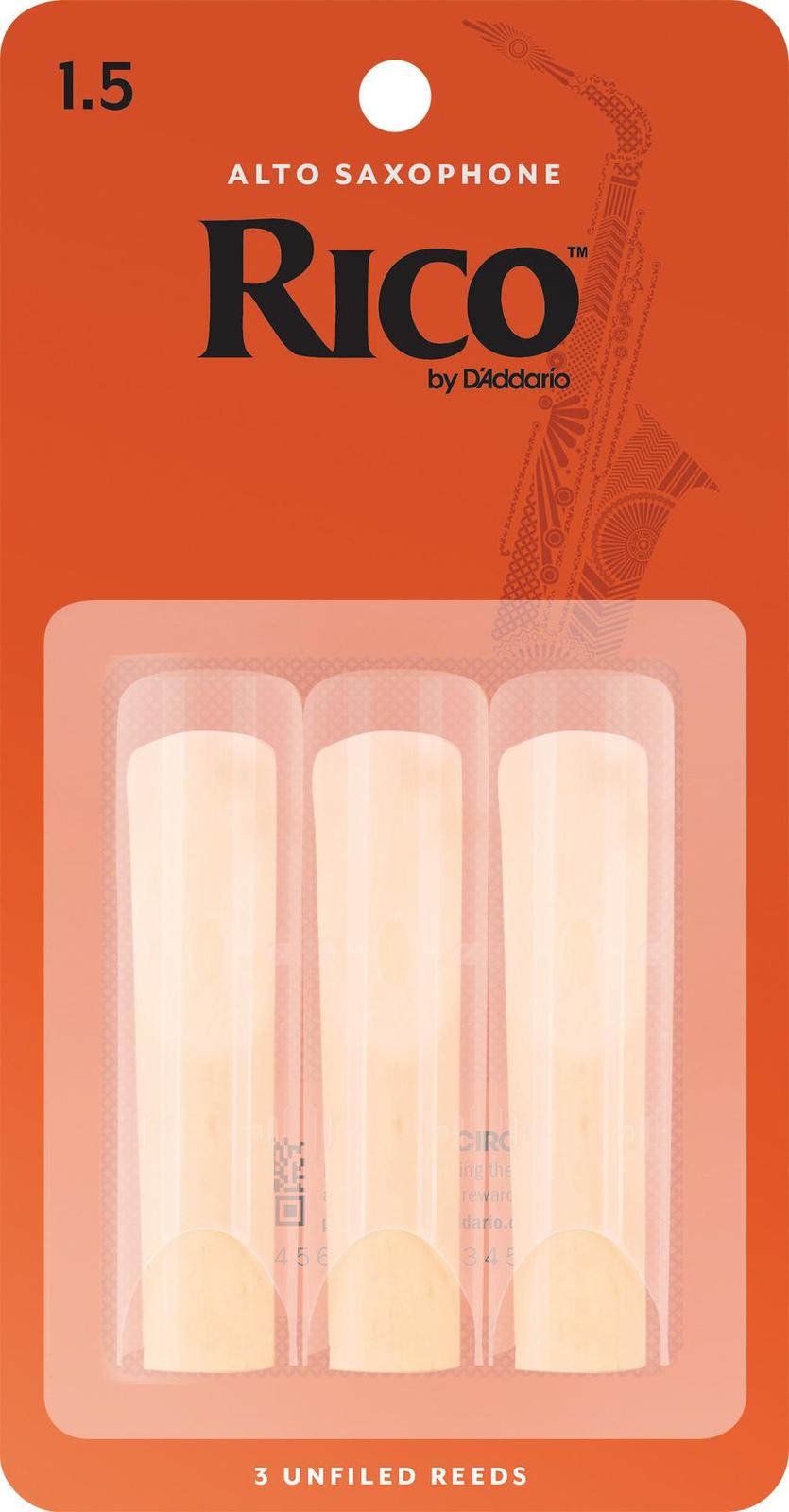 Rico Alto Sax Reeds, Strength 1.5, 3-pack