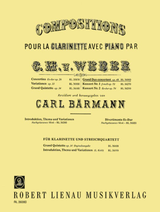 Weber - Grand Duo Concertant Op 48 Clarinet/Piano (Softcover Book)
