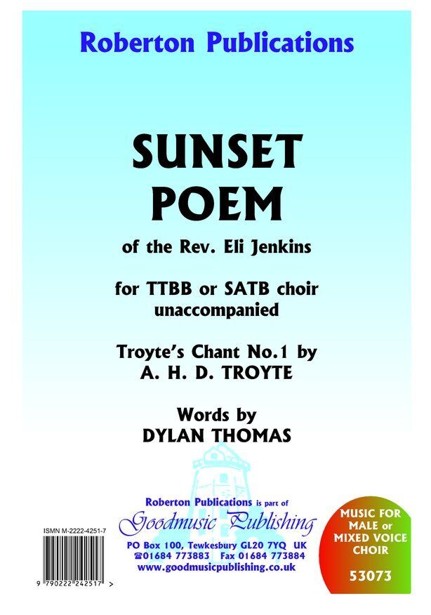 Sunset Poem (Troyte's Chant No. 1) TTBB or SATB A Cappella by A.H.D. Troyte