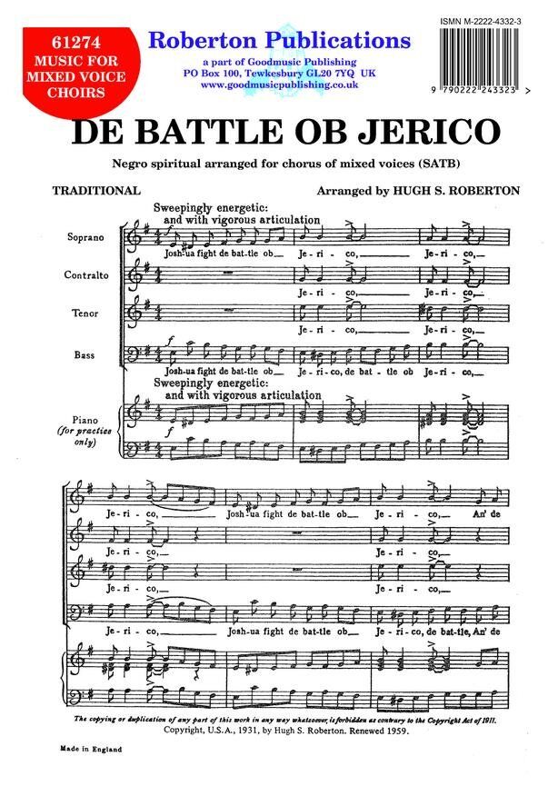 De Battle Ob Jerico SATB A Cappella by Hugh S. Roberton