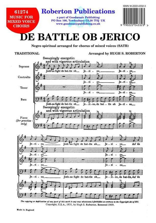 De Battle Ob Jerico SATB A Cappella by Hugh S. Roberton