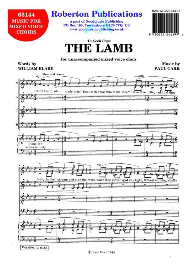 The Lamb (First Setting 1985) SATB A Cappella by Paul Carr