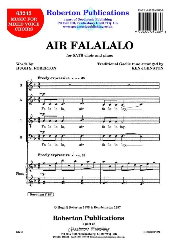 Air Falalalo SATB for Piano by Ken Johnston - 1 Page Choral Arrangement