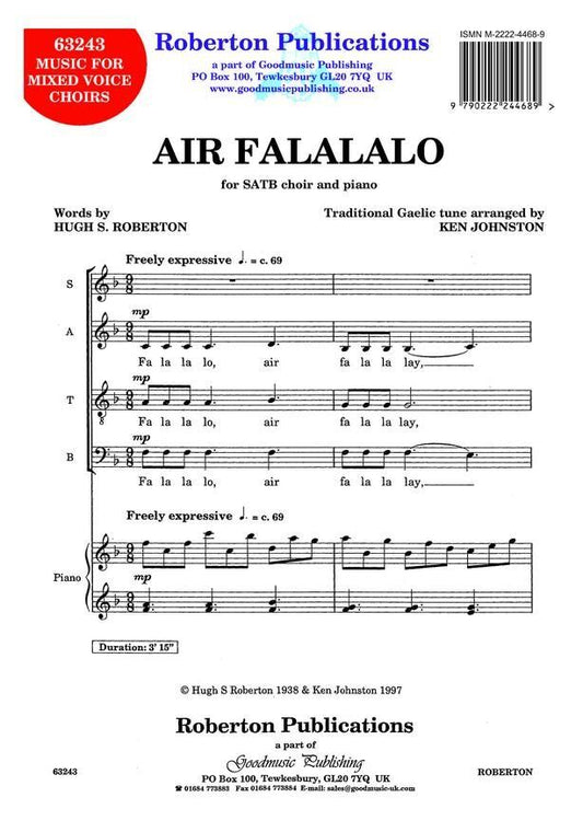 Air Falalalo SATB for Piano by Ken Johnston - 1 Page Choral Arrangement
