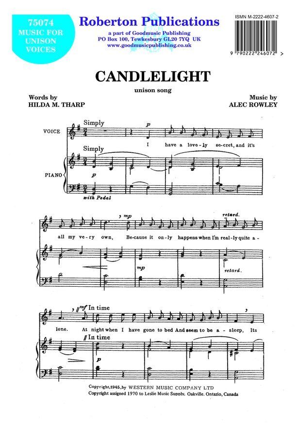 Rowley - Candle Light Unison Voices for Choral