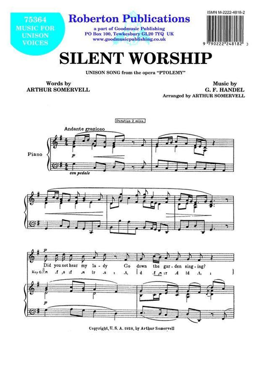 Silent Worship (Key G) for Unison/Piano by Handel, Arranged by Somervell, Roberton Publications, 1 Page