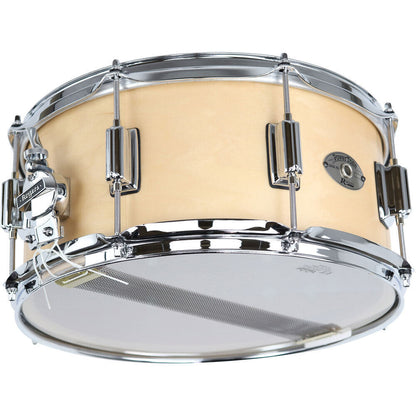 Rogers PowerTone Wood Shell Snare Drum Satin Natural 14 x 6.5" 5-Ply Maple-Poplar 2-Ply Reinforcement 8 Lug Beavertail Lugs — view 4