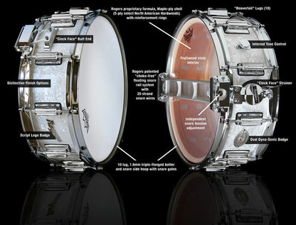 Rogers Dyna-Sonic Beavertail Snare Drum - Black Diamond Pearl - 14 x 6.5" - Model No. 37BP — view 4
