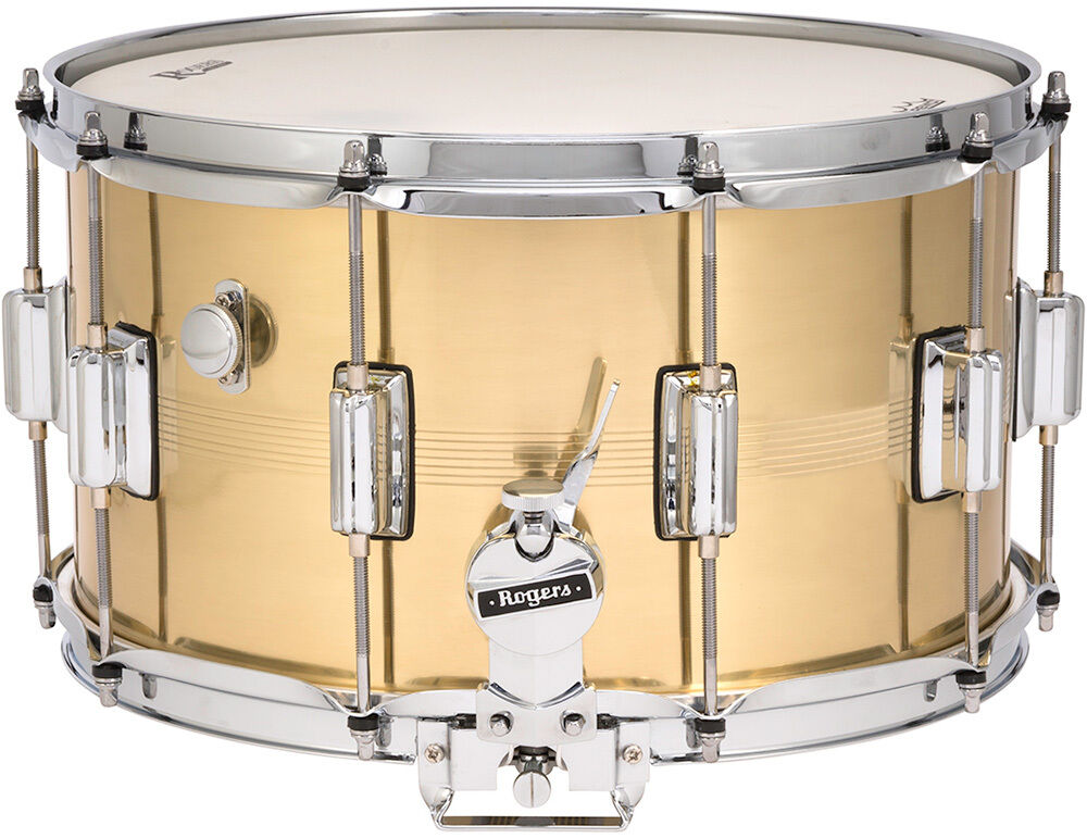 Rogers Dyna-Sonic B7 Brass Snare Drum - 14 x 8" Natural Brass Finish, 1.2mm Shell, Floating Snare System, 10 Lugs, Beavertail Die-Cast Lugs